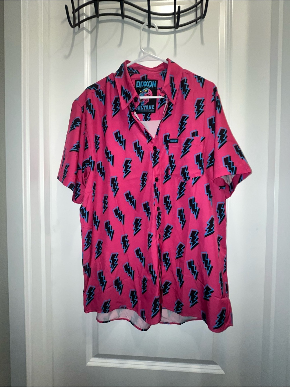DIXXON Party Voltage Pink Lightning-Print Short Sleeve Shirt